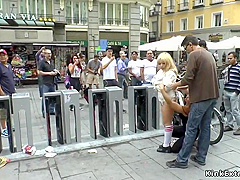 Nude Blond In Strait Jacket In Public