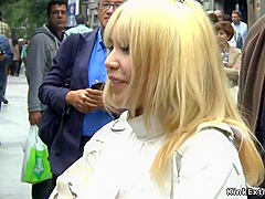 Nude Blond In Strait Jacket In Public