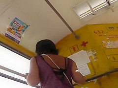 Peeping under her hot skirt in a tram