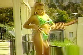 Perfect body retro blonde gets cum on tits at the pool