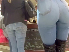 Perfect girl in tight jeans and high boots