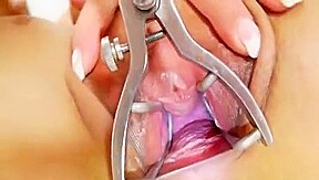 Perverted brunette Ella flexing her cunt