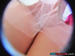 Pink panty under street upskirt