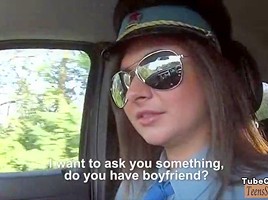 Police woman Latoya hitchikes and pussy screwed in the car
