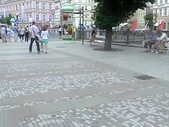 Pretty NIP Activity girl Nichola walks nude through town