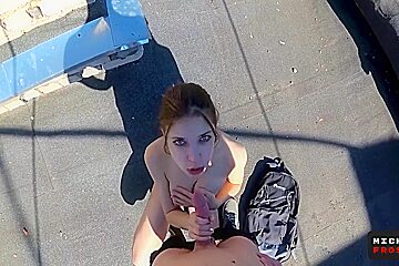 Public Tit Flashing - Full Eye Contact Blowjob And Cum Walk On Tits