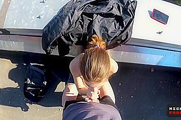 Public Tit Flashing - Full Eye Contact Blowjob And Cum Walk On Tits