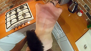 Pussy With Tail Sucks In The Kitchen And Gets A Dick