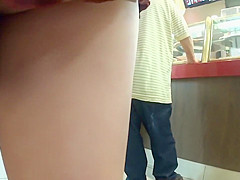 Pussy glimpse in loose shorts