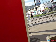Really hot upskirt views of the sweet slender chick