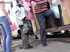 Really hot upskirt views of the sweet slender chick