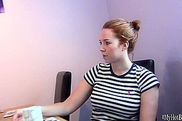 Red head Lucy Lane loves to lick the cock of this nerd  She