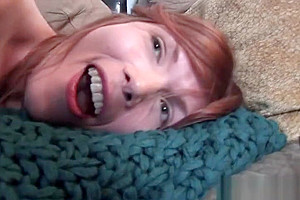 Redheaded ts chick jerking off her hard dick