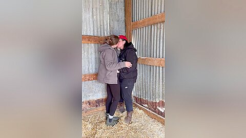 Sexy Lesbian Farmers Kiss And Touch Each Other In The Barn