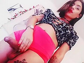 Sexy hard cock tgirl stroking