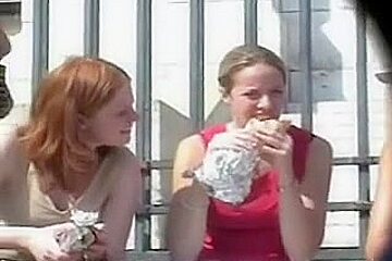 Sexy teen 18+ eating and exposing sexy sitting upskirt