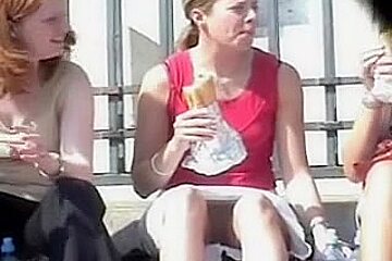 Sexy teen 18+ eating and exposing sexy sitting upskirt