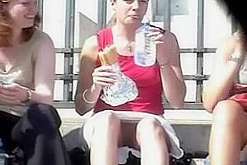 Sexy teen 18+ eating and exposing sexy sitting upskirt