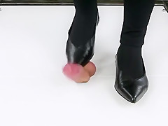 Shoejob sockjob footjob and cock trampling in cockbox ballet flats