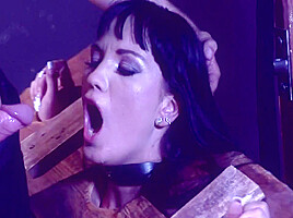 Sir Hector Dominate His Brunette Submissive Slut Slave Girl Tied Up In Pillory With Sucking