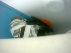 Skinny maids enjoy doing a number three in a public WC