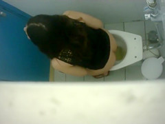 Skinny maids enjoy doing a number three in a public WC