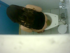 Skinny maids enjoy doing a number three in a public WC
