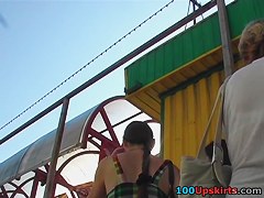 Slender chick flashed up petticoat booty