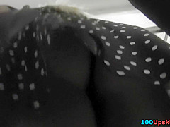 Slim blonde wears mini skirt and a thong in upskirt mov