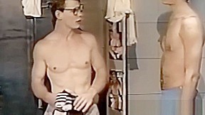 Slim young homosexual takes it up the ass in the shower