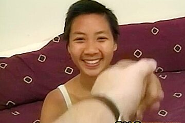 Smalltitted asian amateur rides oldman cock