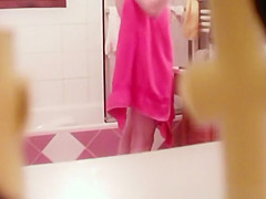 Spied in bathroom showering and shaving