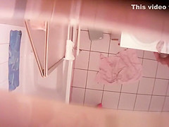Spied in bathroom showering and shaving