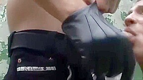Spitroast Bareback rough fuck with gloves