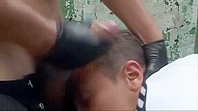 Spitroast Bareback rough fuck with gloves