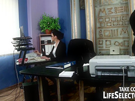 Stealing secretary is brutally punished by irate boss