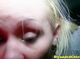 Stranded amateur european gets cum in mouth
