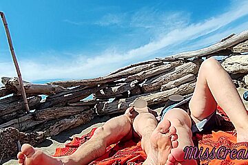 Stranger Caught My Wife Touching Cock On A Nude Beach In Public With Miss Creamy