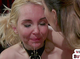 Sub dyke slut throat fucked with strapon by MILF lezdom