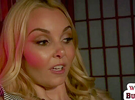 Sub dyke slut throat fucked with strapon by MILF lezdom