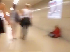 Subway stairs short skirt upskirt