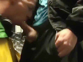 Sucking off his mate dick in public 