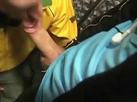 Sucking off his mate dick in public 