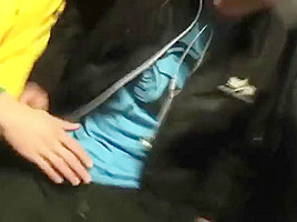 Sucking off his mate dick in public 