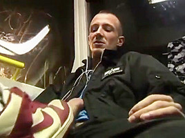 Sucking off his mate dick in public 