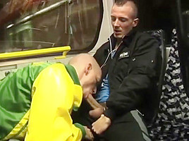 Sucking off his mate dick in public 