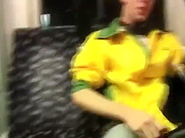 Sucking off his mate dick in public 