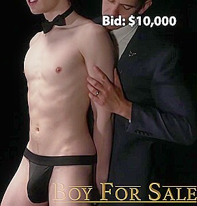 Suit wearing Master fucks slave boy during high stakes auction