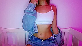 Super slim booty and busty hot babe teasing show