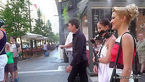 Sweat Slave Made To Lick Pussy In Public